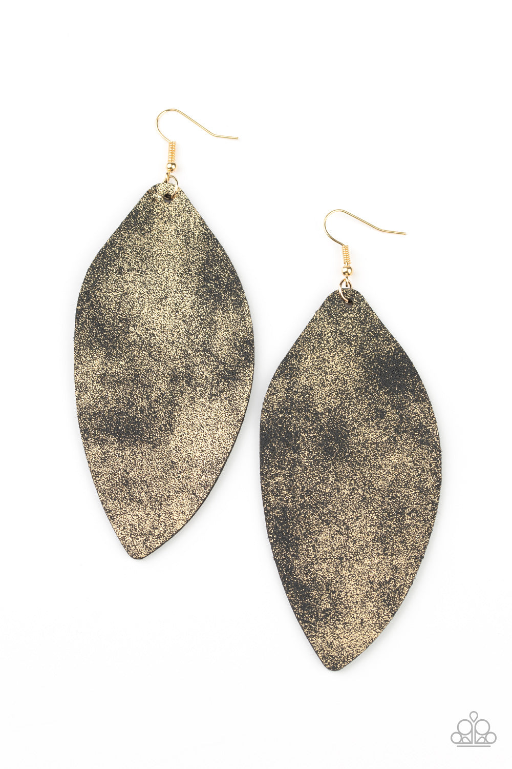 SERENELY SMATTERED - GOLD BLACK LEATHER EARRINGS
