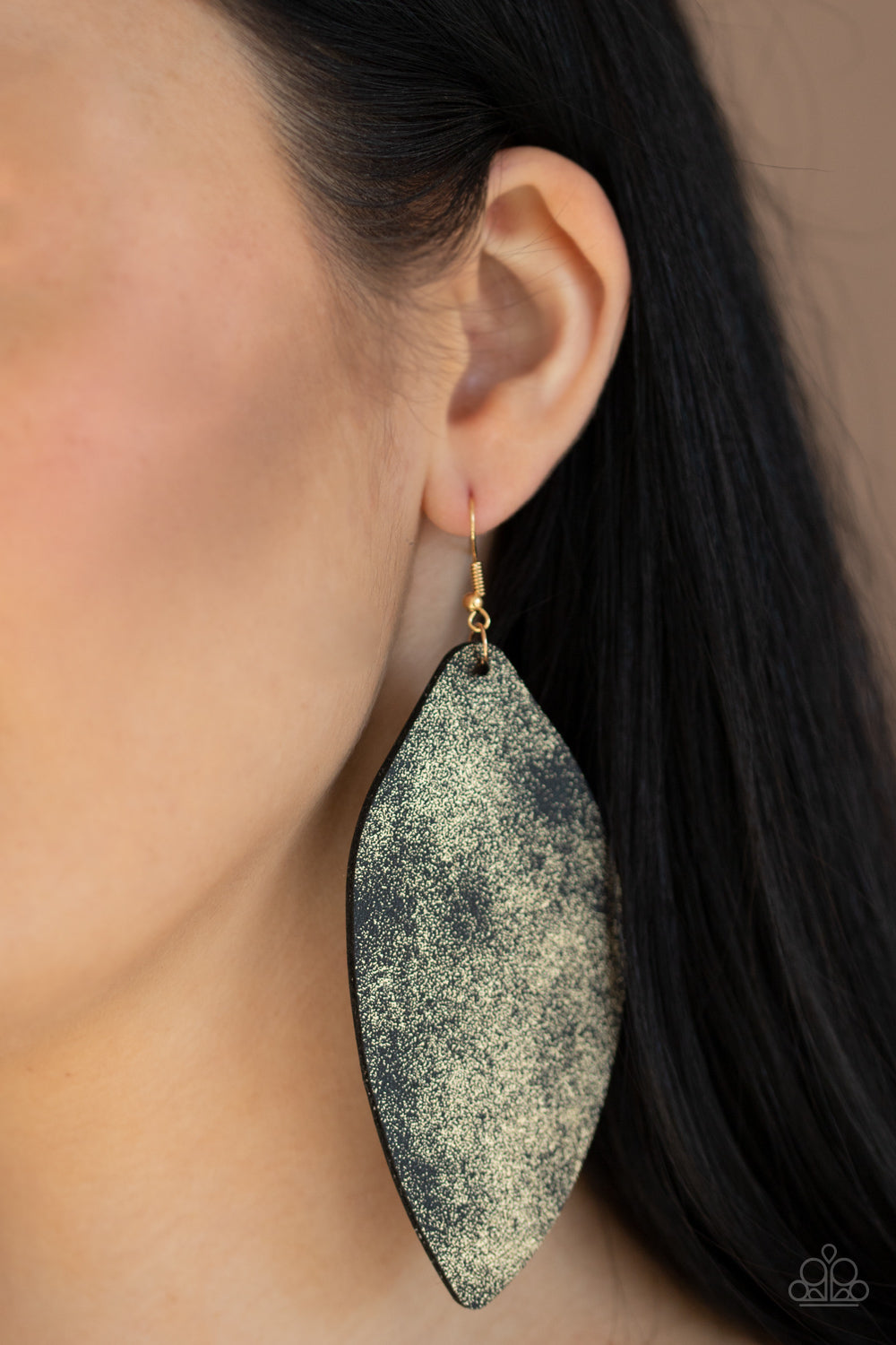 SERENELY SMATTERED - GOLD BLACK LEATHER EARRINGS
