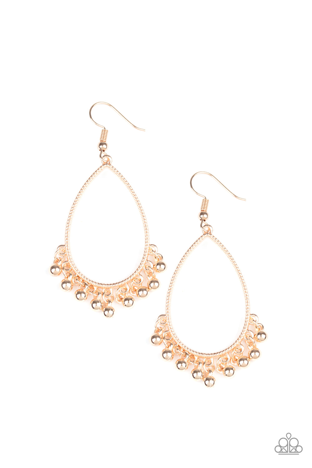 COUNTRY CHARM - ROSE GOLD TEARDROP BEADS FRINGE EARRINGS