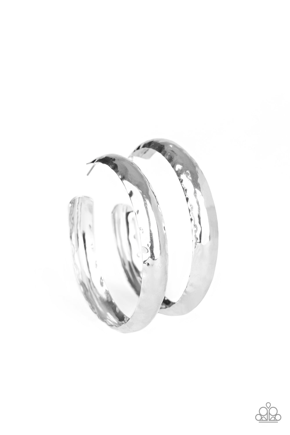 CHECK OUT THESE CURVES - SILVER SCALOPED HAMMERED LARGE HOOP EARRINGS