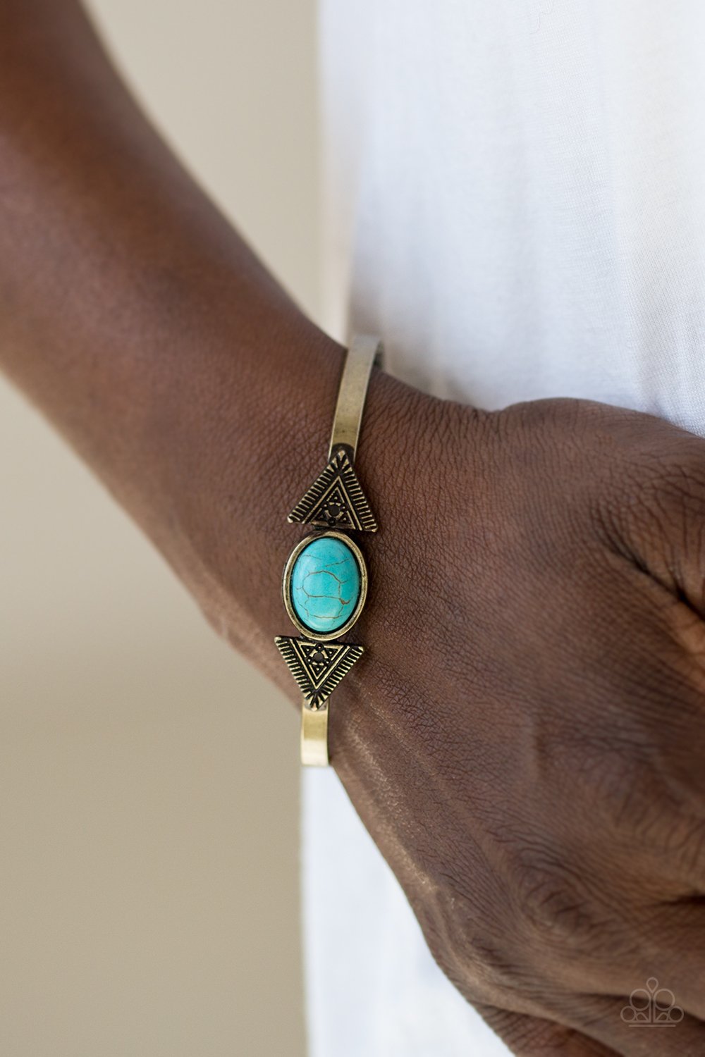 APACHE TRAIL - BRASS BLUE TURQUOISE CUFF BRACELET