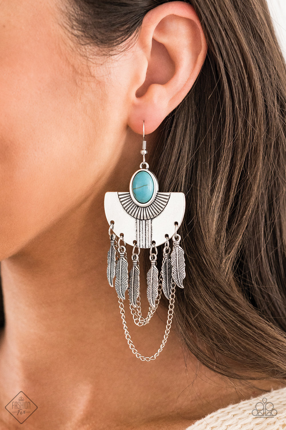 SURE THING, CHIEF! - BLUE TURQUOISE FEATHER FRINGE CHAINS TRIBAL SOUTHWEST EARRINGS
