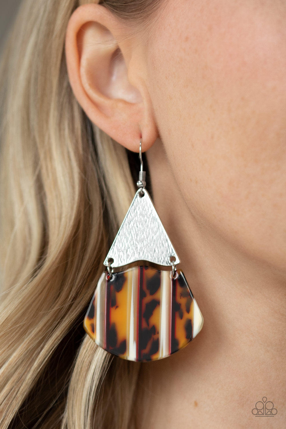 SOCIAL ANIMAL - YELLOW TORTOISE SHELL SILVER TEARDROP ACRYLIC EARRINGS