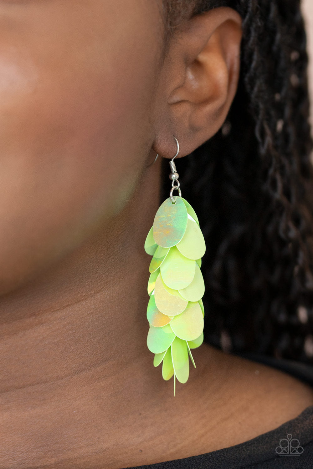 STELLAR IN SEQUINS - GREEN LIME GREEN SEQUIN EARRINGS