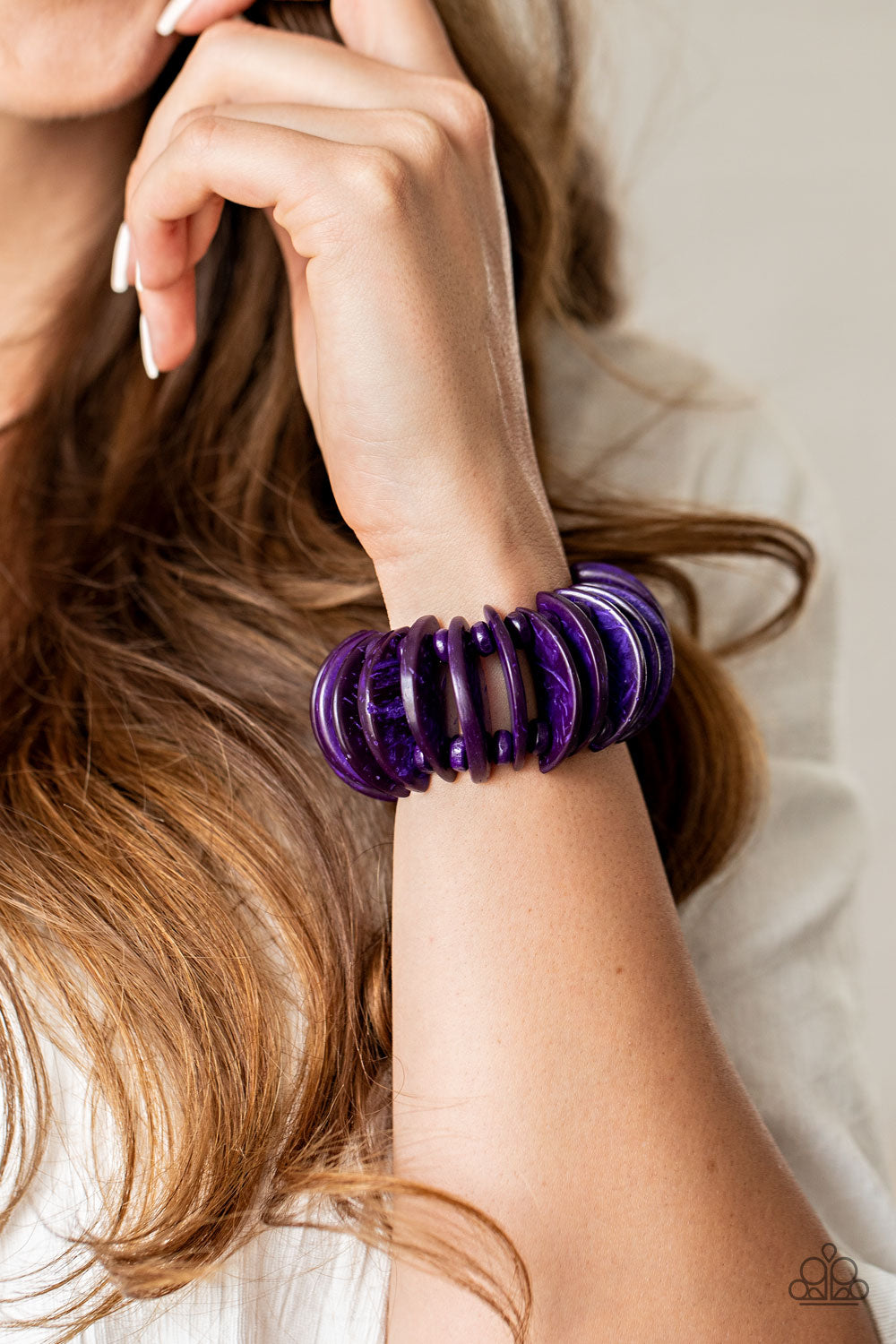 TROPICAL TIKI BAR - PURPLE WOODEN STRETCH BRACELET