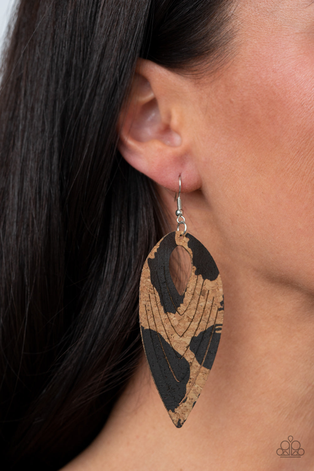 CORK CABANA - BLACK CHEETAH ANIMAL PRINT CORK EARRINGS