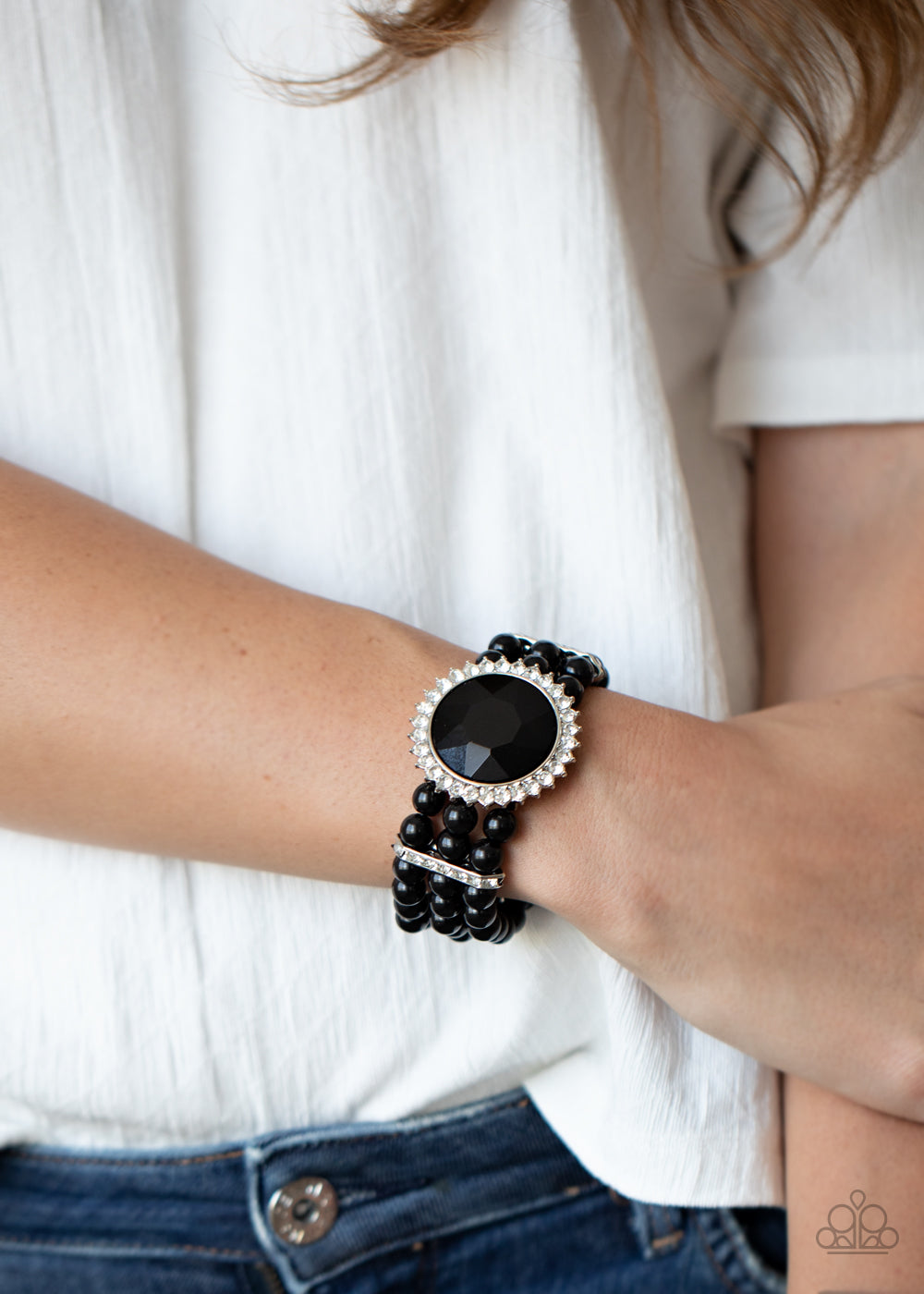 SPEECHLESS SPARKLE - BLACK AND RHINESTONES STRETCH GLAM BRACELET