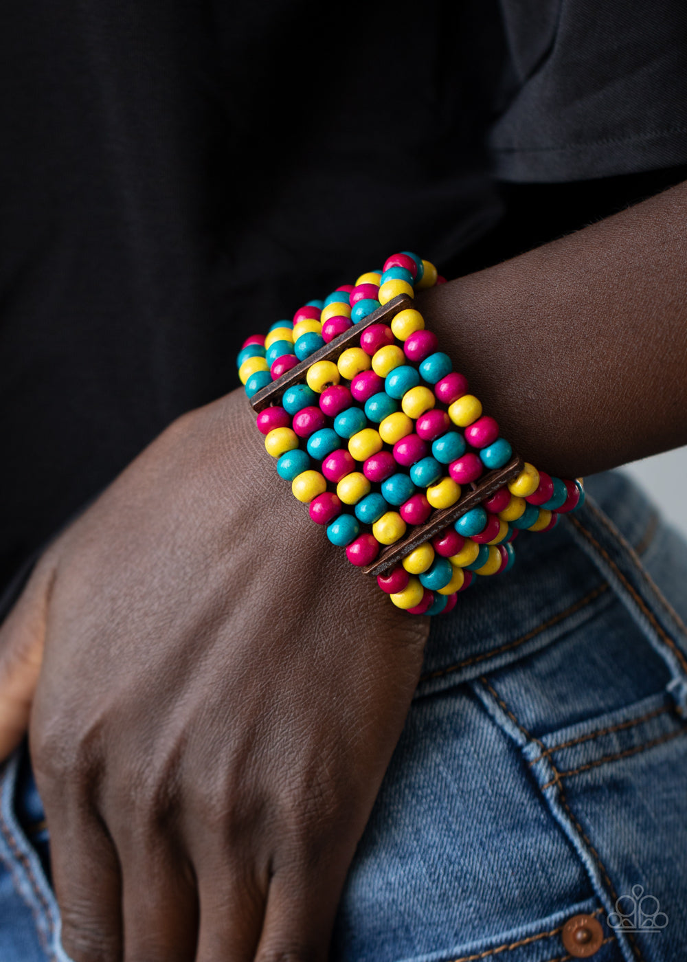 TANNING IN TANZANIA - MULTI PINK YELLOW BLUE WOODEN BRACELET