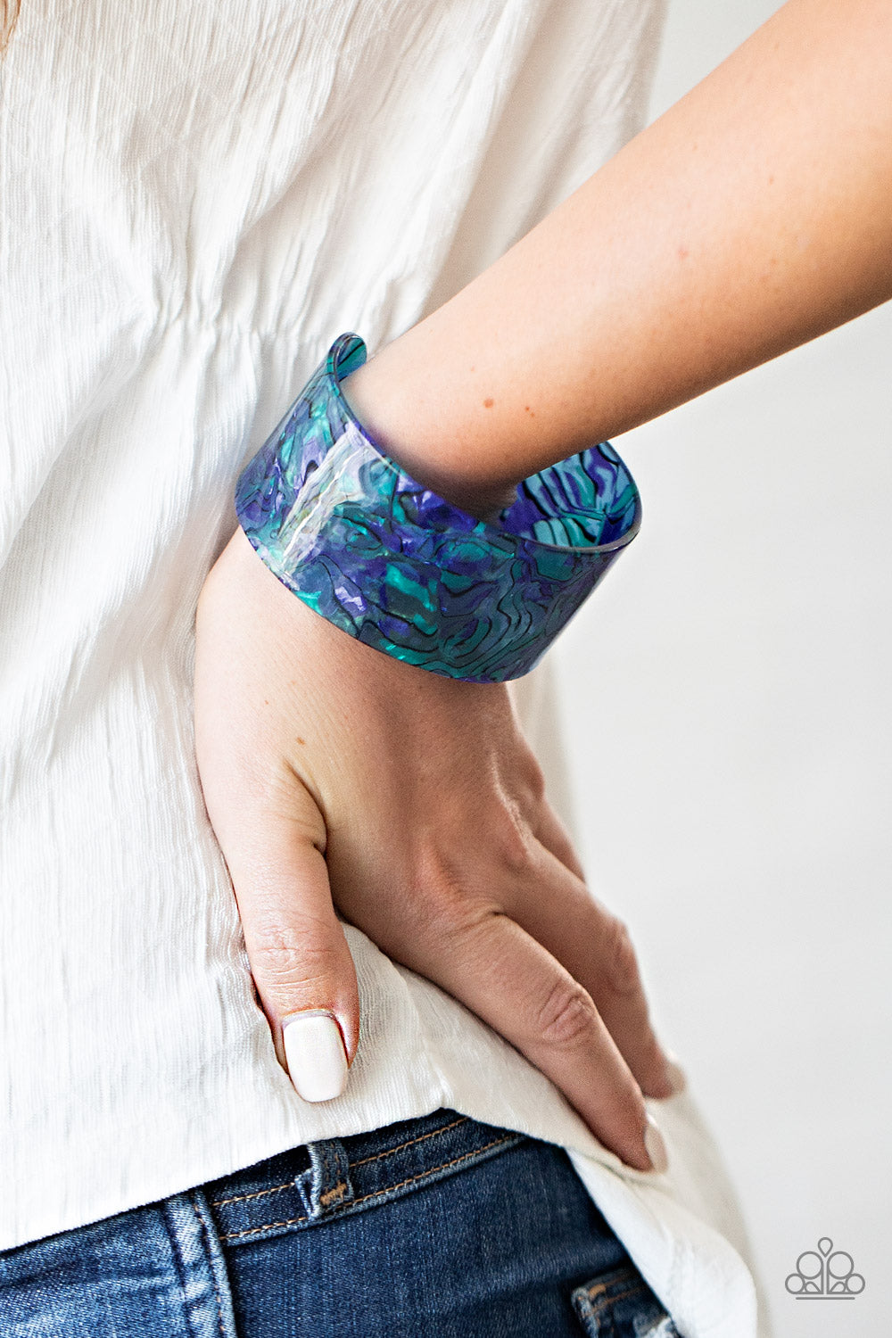 COSMIC COUTURE - BLUE ABSTRACT ACRYLIC CUFF BRACELET