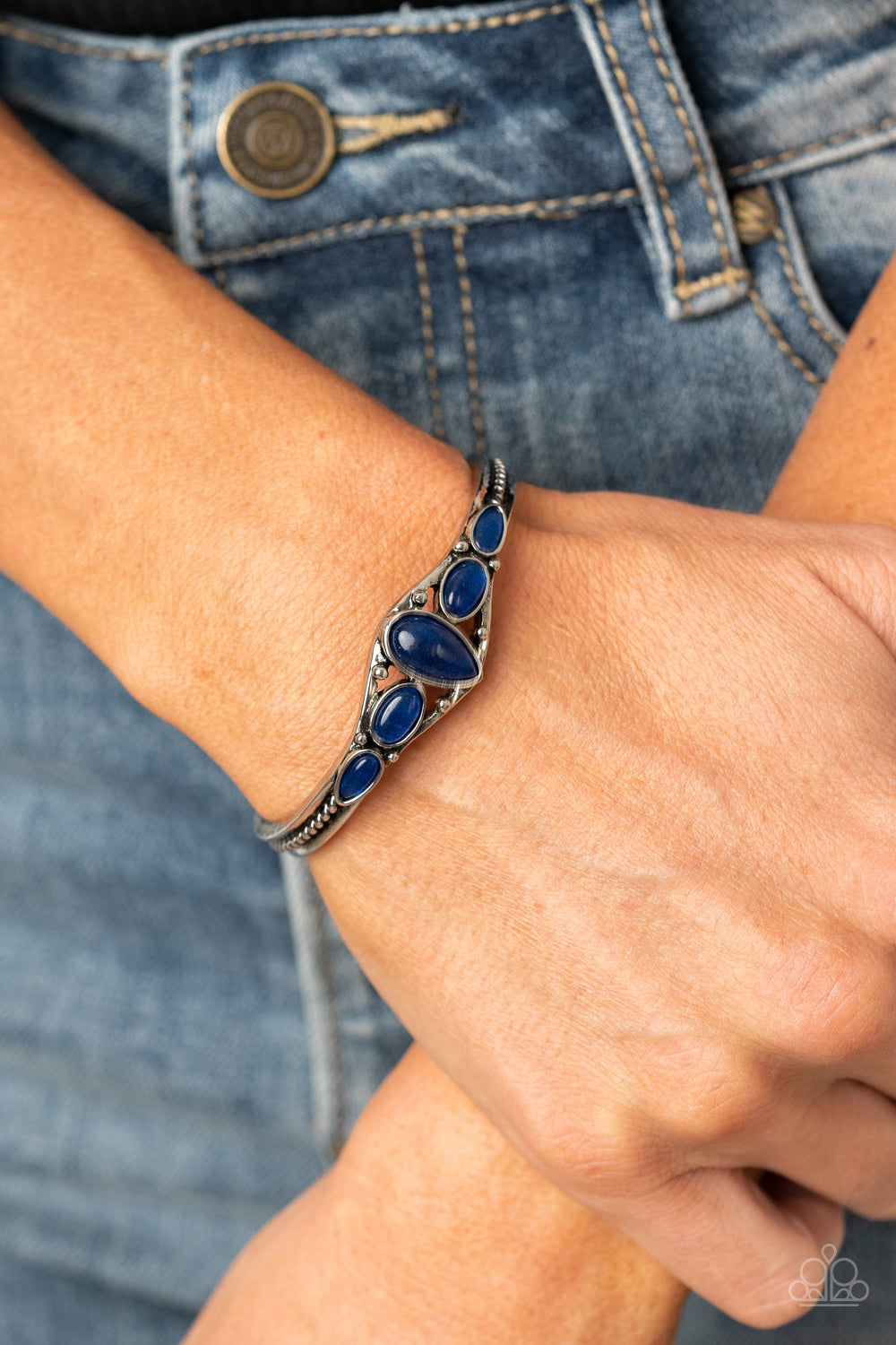 DREAM BEAM - BLUE NATURAL LAPIS LAZULI STONE CUFF BRACELET