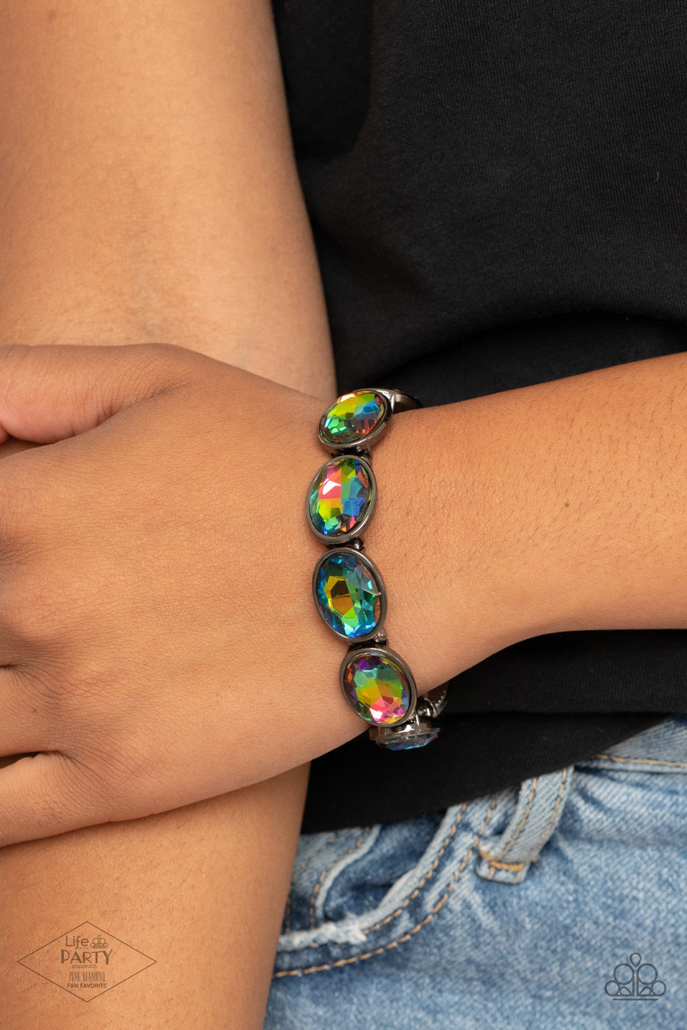 DIVA IN DISGUISE - MULTI RAINBOW FIRE TOPAZ OIL SPILL STRETCH BRACELET