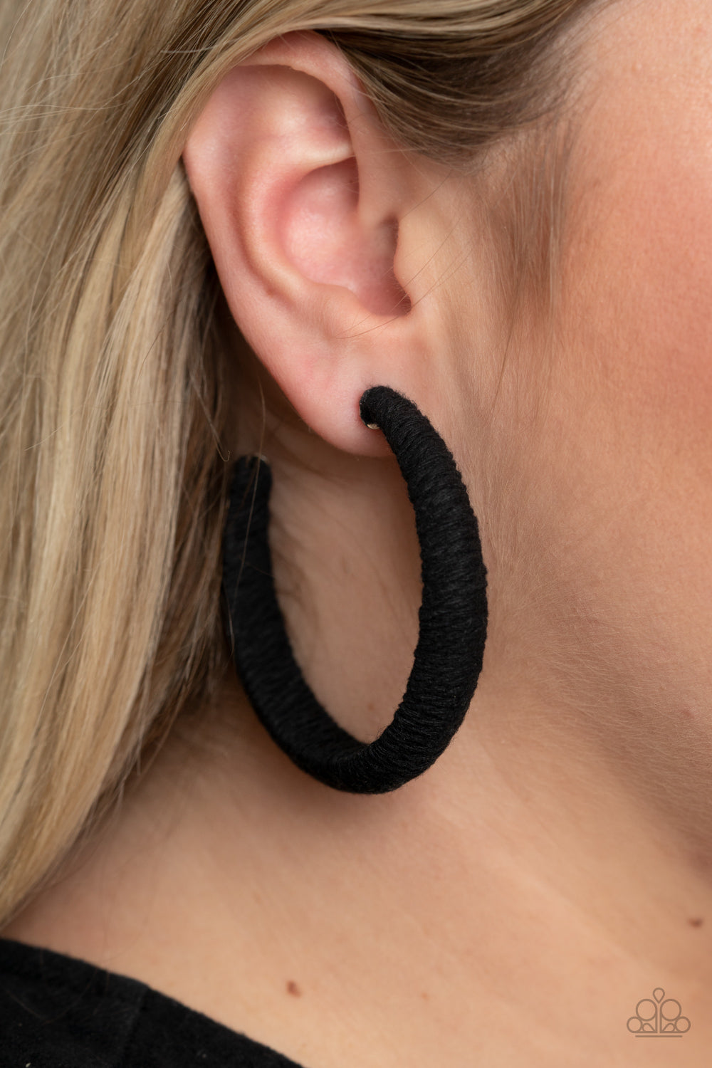 TWINE AND DINE - BLACK TWINE WRAPPED HOOP EARRINGS