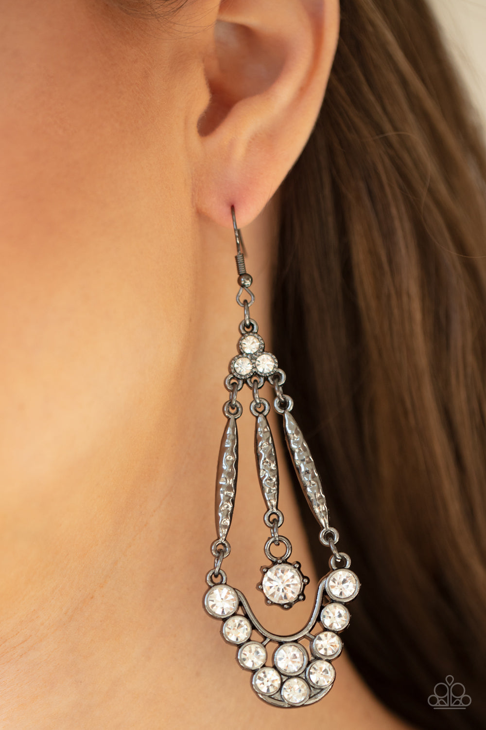 HIGH-RANKING RADIANCE - BLACK GUNMETAL CLEAR RHINESTONES EARRINGS