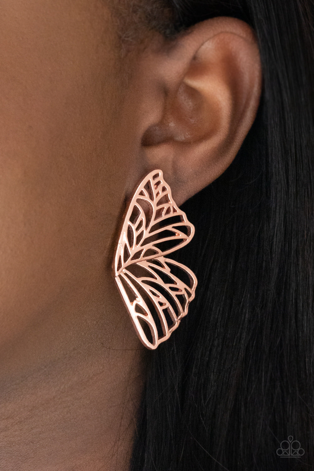 BUTTERFLY FRILLS - COPPER BUTTERFLIES WINGS POST EARRINGS