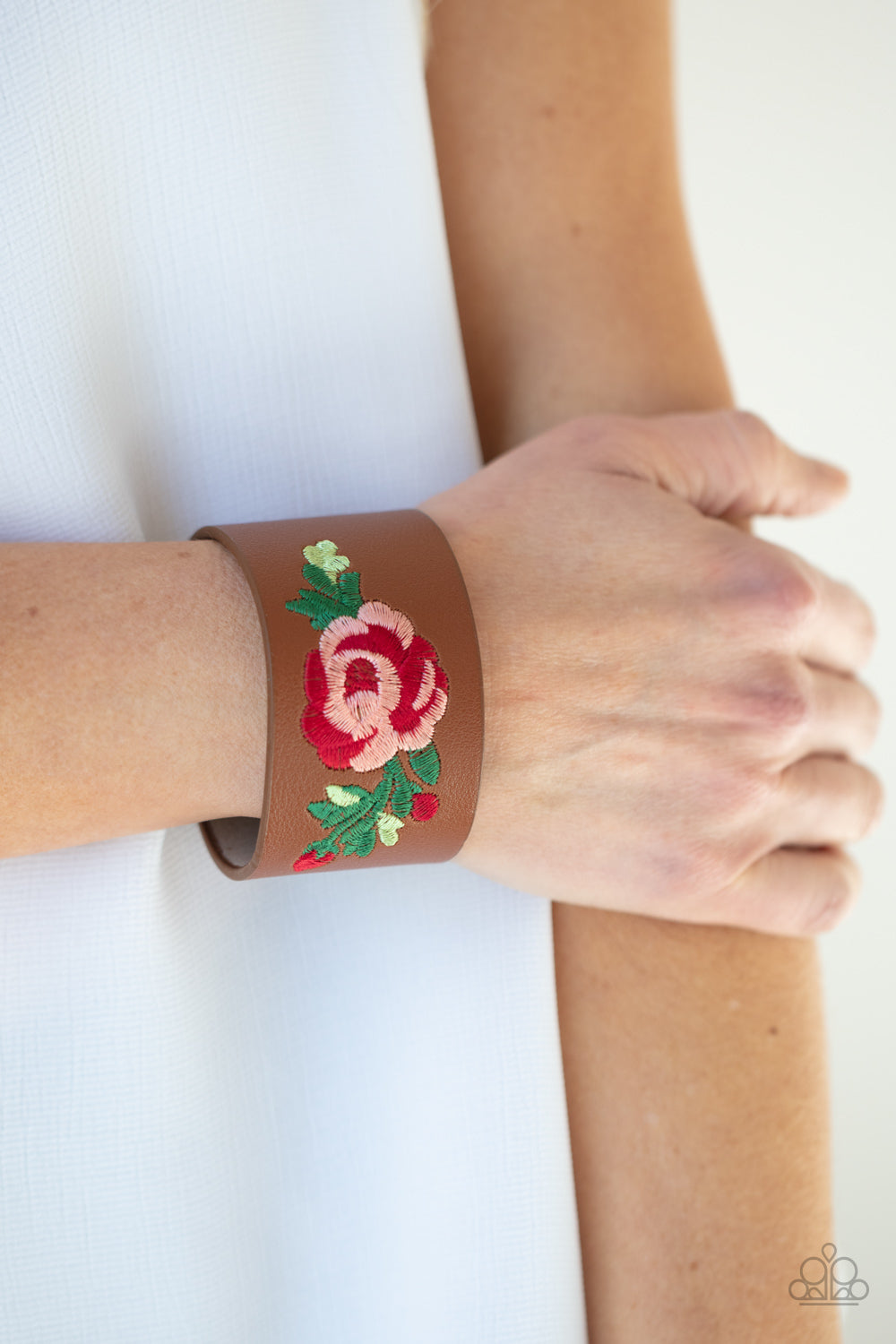 REBEL ROSE - BROWN EMBROIDERED ROSE WRAP BRACELET