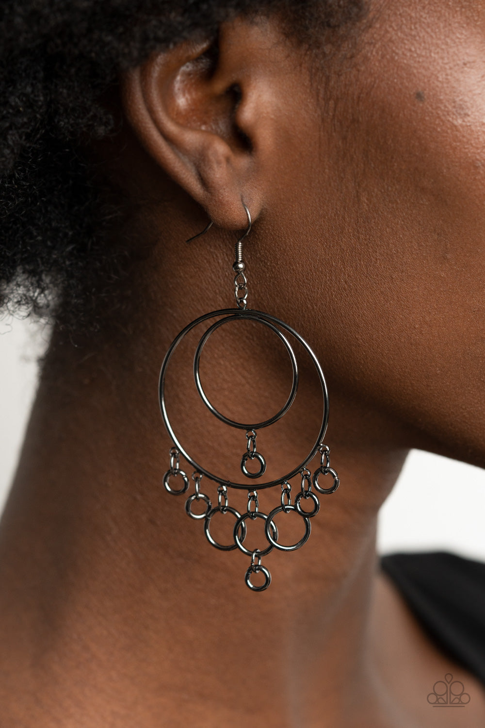 ROUNDABOUT RADIANCE - BLACK DOUBLE HOOP CIRCLES BUBBLES EARRINGS