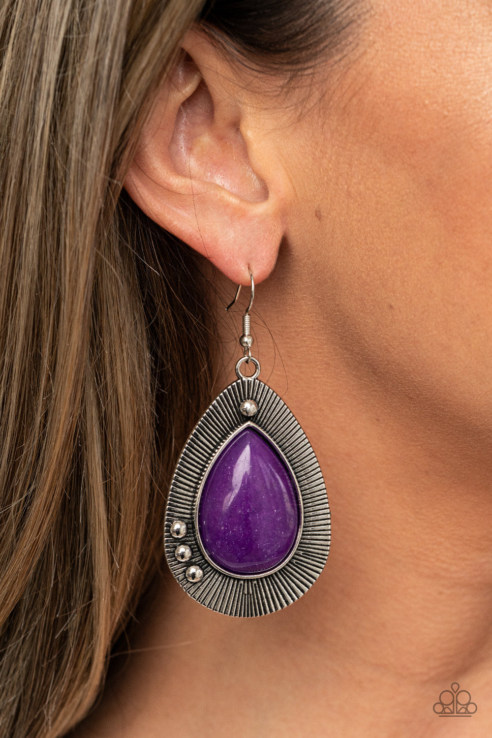 WESTERN FANTASY - PURPLE AMETHYST NATURAL STONE TEARDROP SILVER EARRINGS