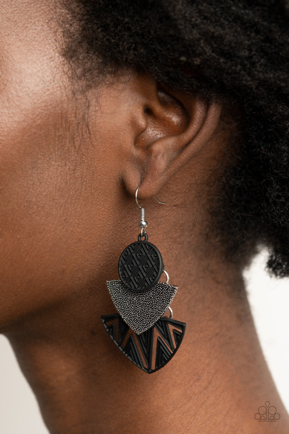 JURASSIC JUXTAPOSITION - BLACK TRIANGLES TRIBAL TEXTURED EARRINGS