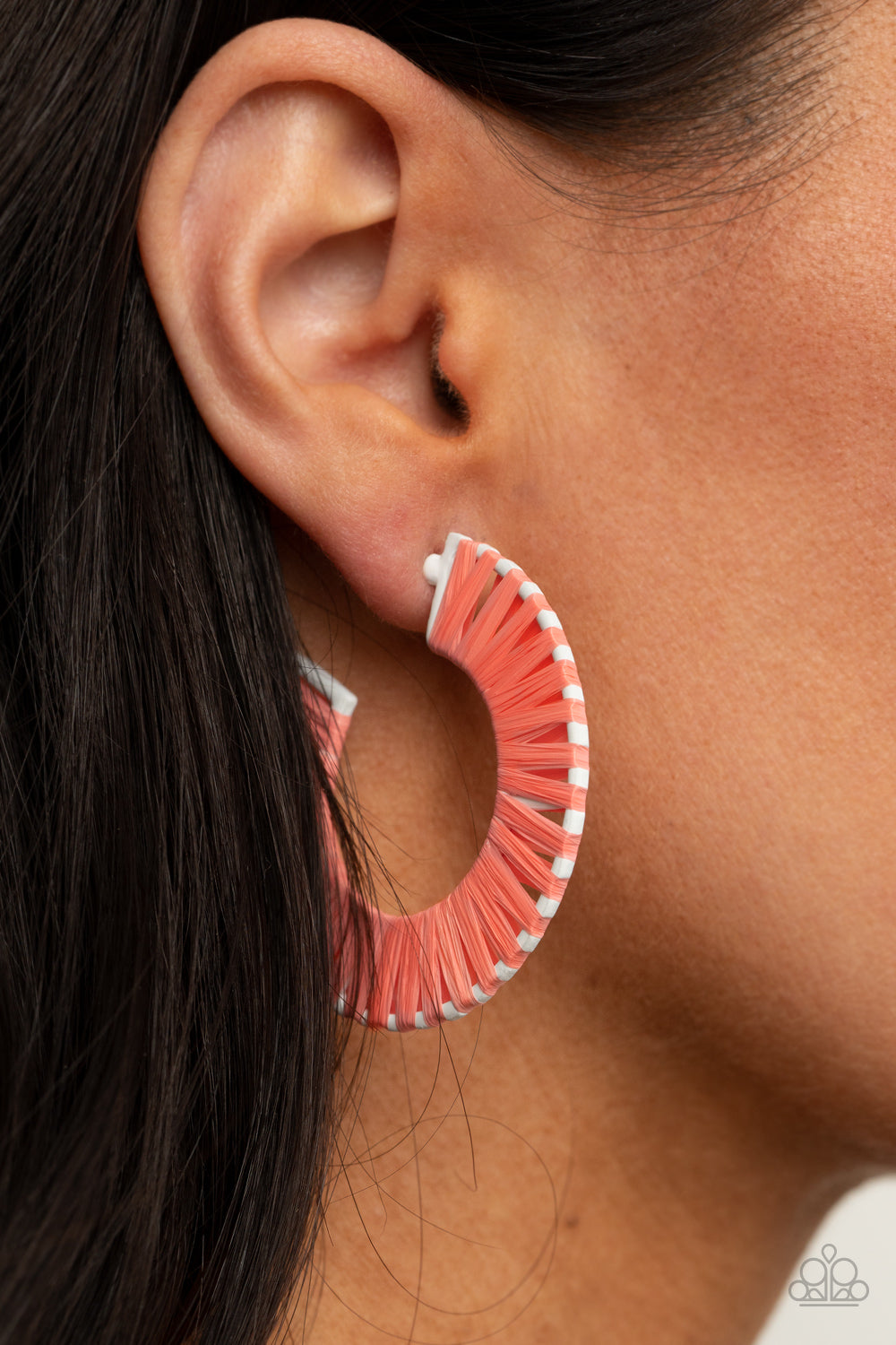 EVERYBODY CONGA! - ORANGE WRAPPED WHITE HOOP EARRINGS