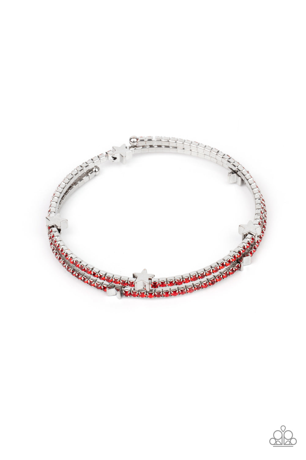 LET FREEDOM BLING - RED RUBY RHINESTONES SILVER STARS COIL BRACELET