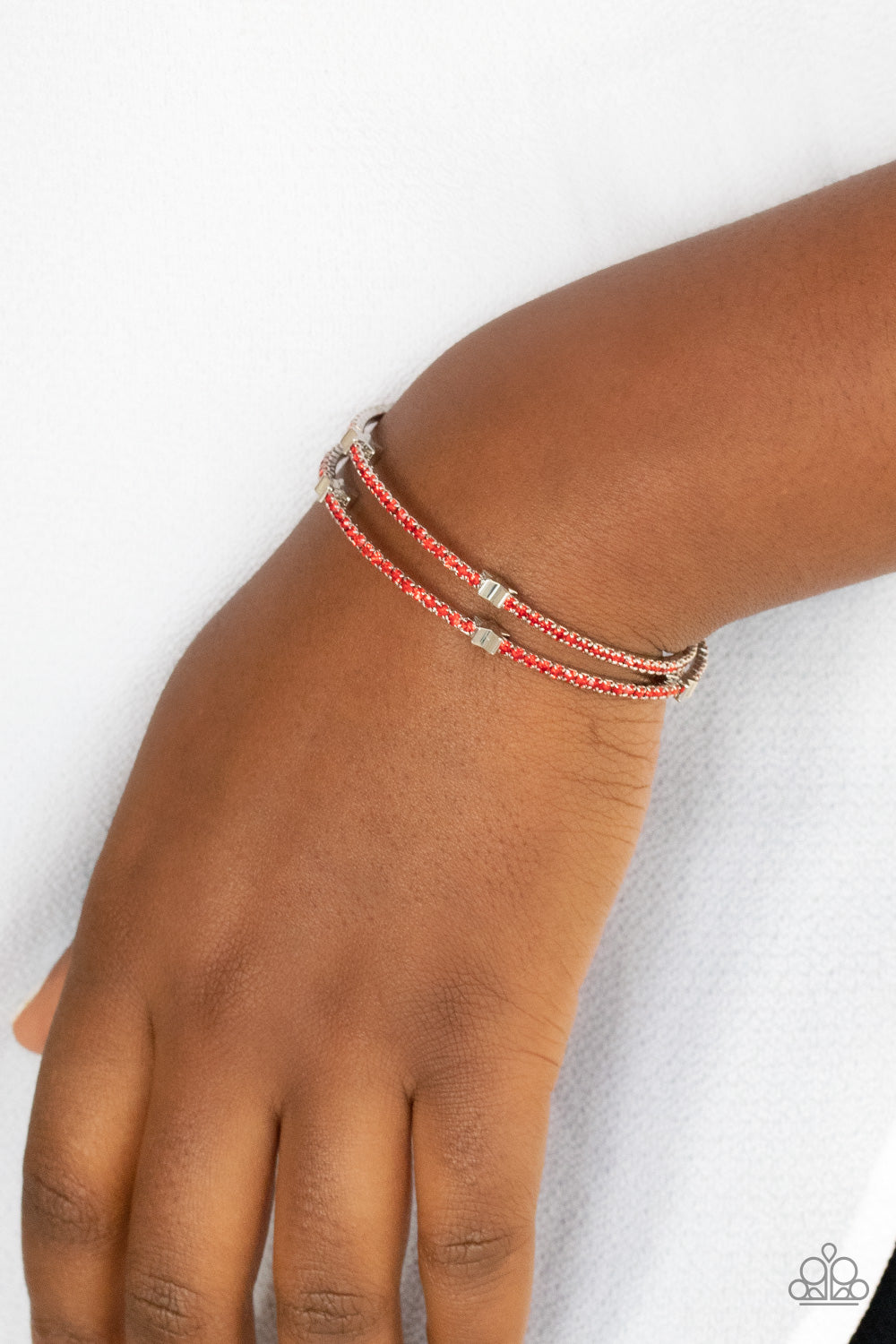 LET FREEDOM BLING - RED RUBY RHINESTONES SILVER STARS COIL BRACELET