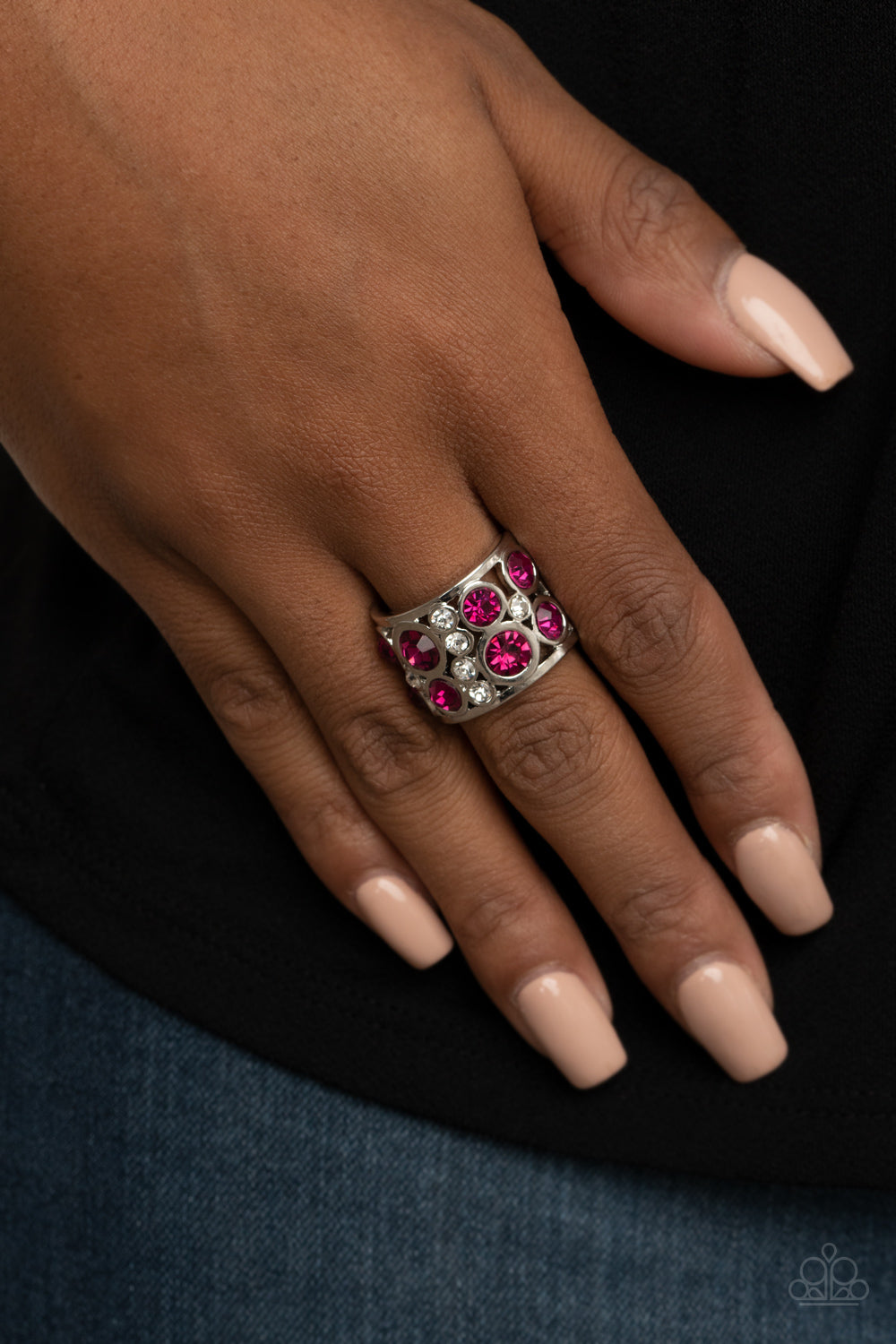 HIGH ROLLER ROYALE - PINK HOT PINK AND DIAMOND RHINESTONES RING