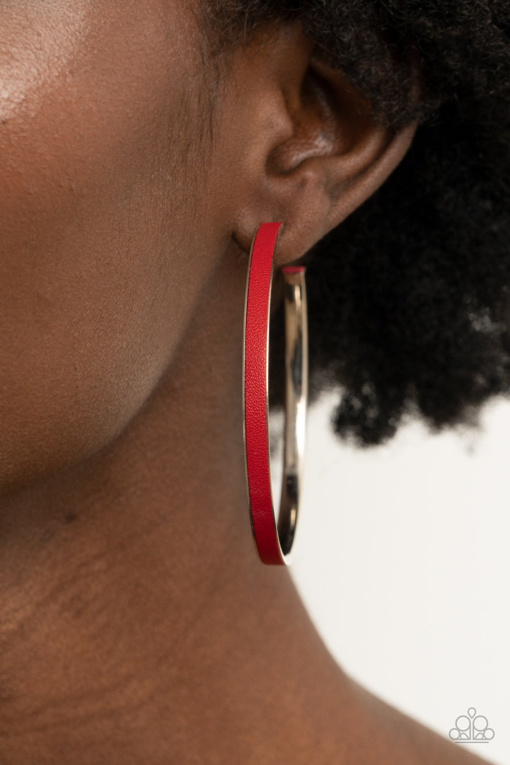 FEARLESS FLAVOR - RED LEATHER OVERLAY LARGE SILVER HOOP EARRINGS
