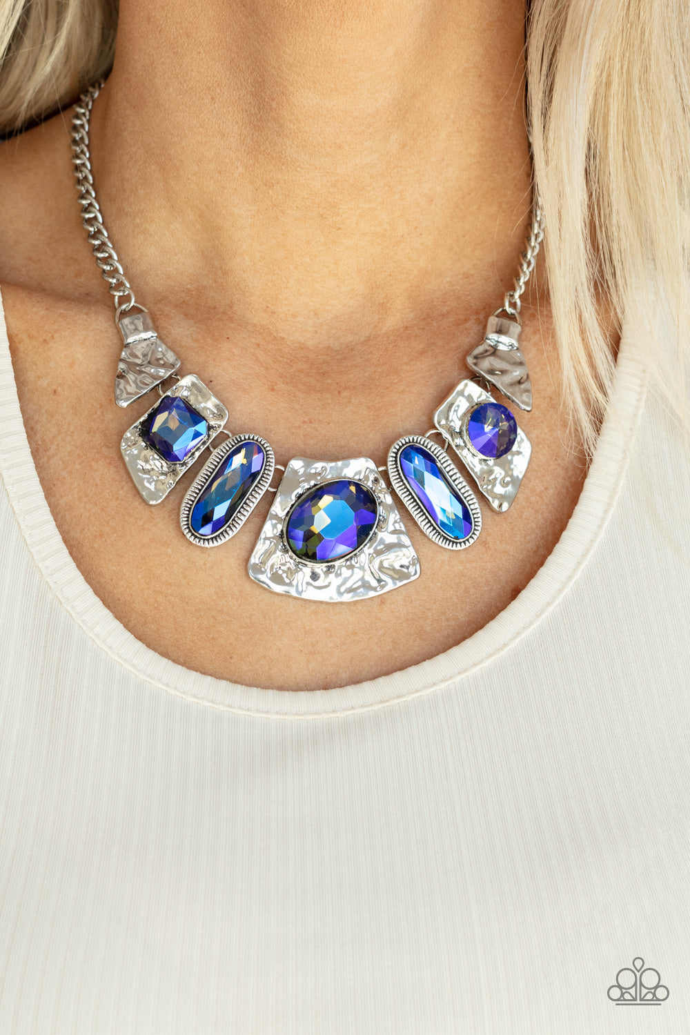 FUTURISTIC FASHIONISTA - BLUE SAPPHIRE RHINESTONES NECKLACE