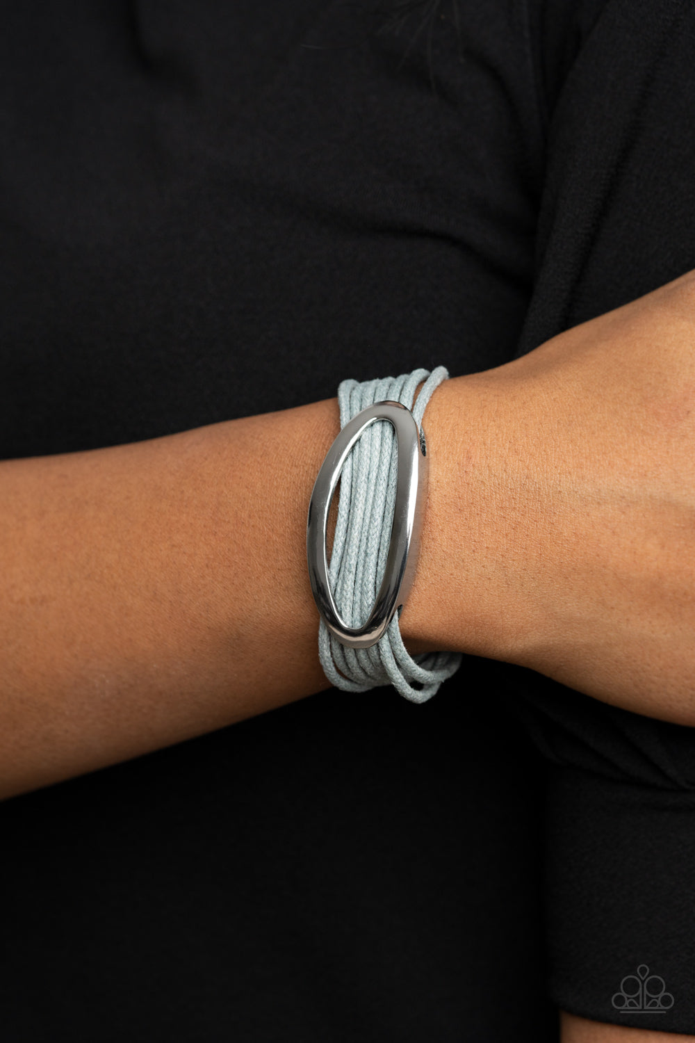 CORDED COUTURE - SILVER OVAL GRAY CORDS MAGNETIC BRACELET