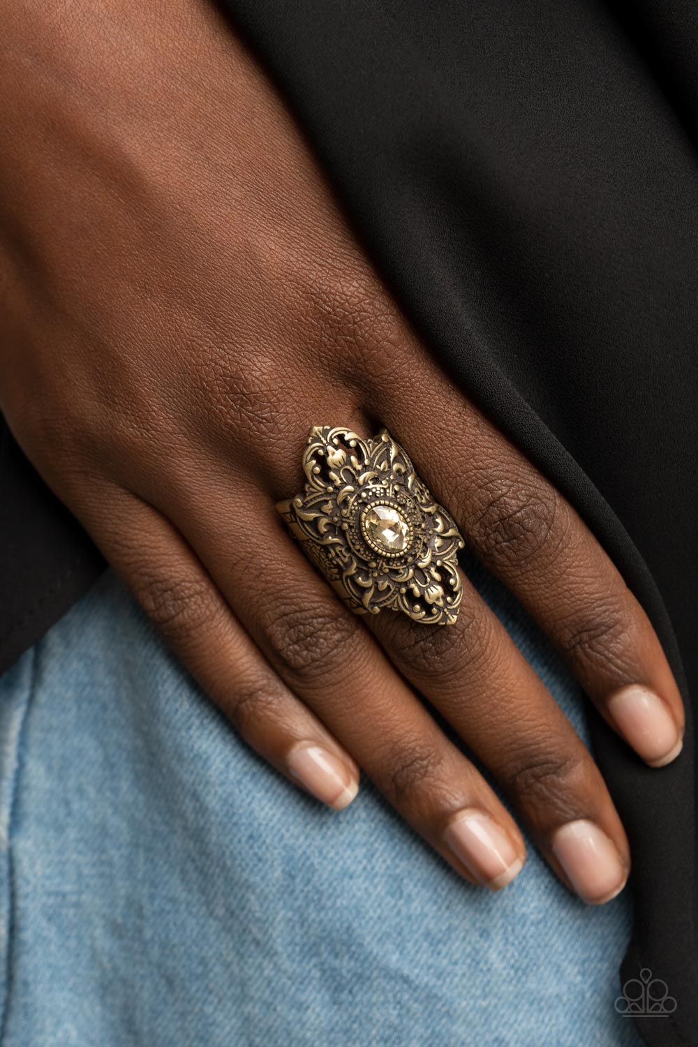 PERENNIAL POSH - BRASS TOPAZ RHINESTONE RING