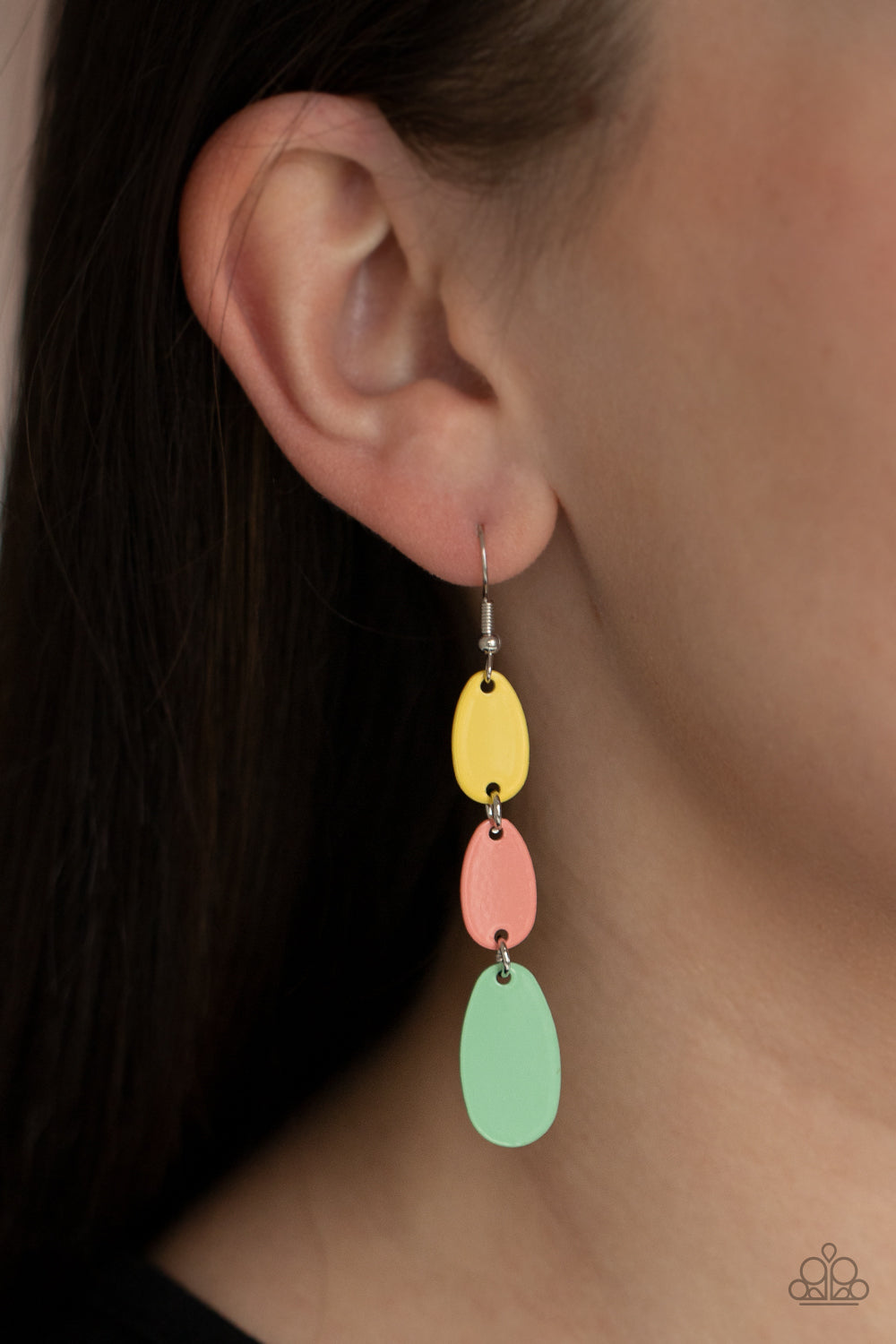 RAINBOW DROPS - MULTI GREEN ORANGE YELLOW TABS EARRINGS