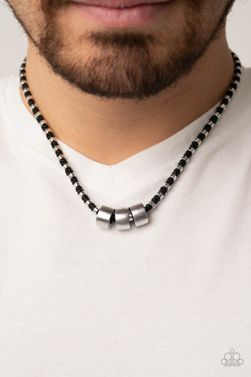 PULL THE RIPCORD - BLACK AND SILVER MENS NECKLACE