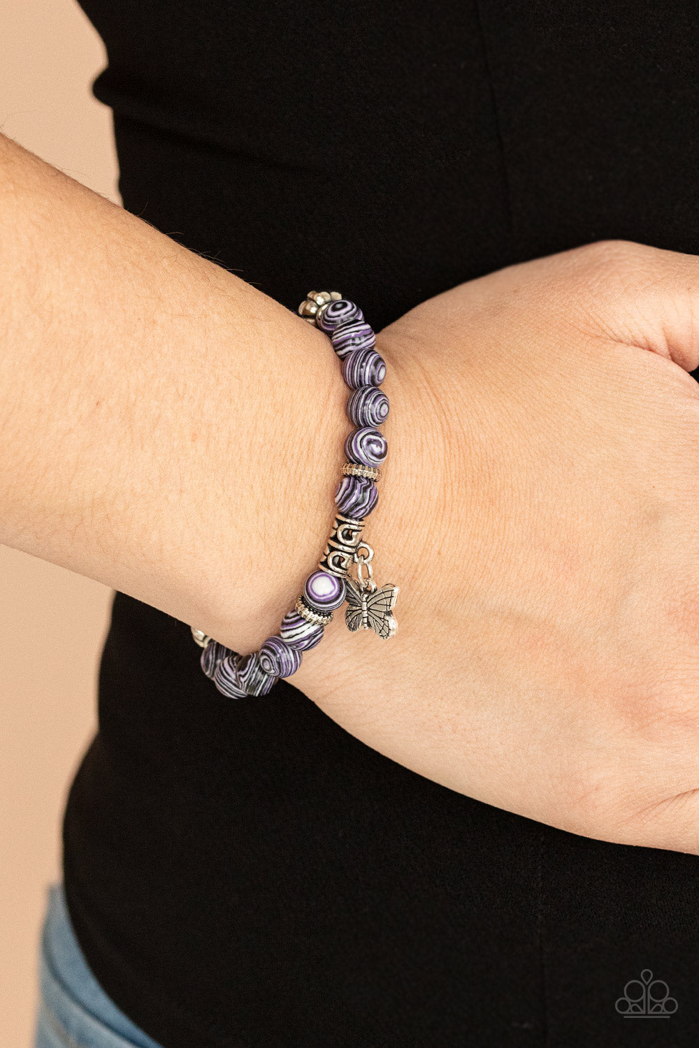 BUTTERFLY WISHES - PURPLE STRETCH BUTTERFLY CHARM BRACELET