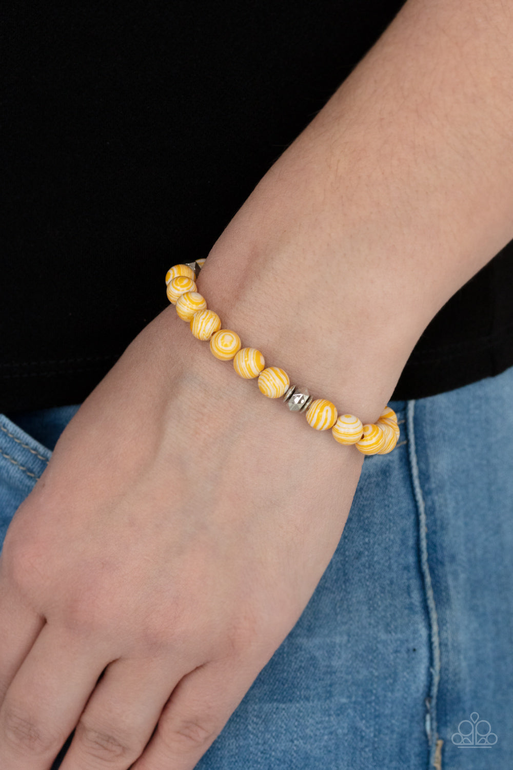 AWAKENED - YELLOW MARBLED LEMON WHITE NATURAL STONE STRETCH BRACELET