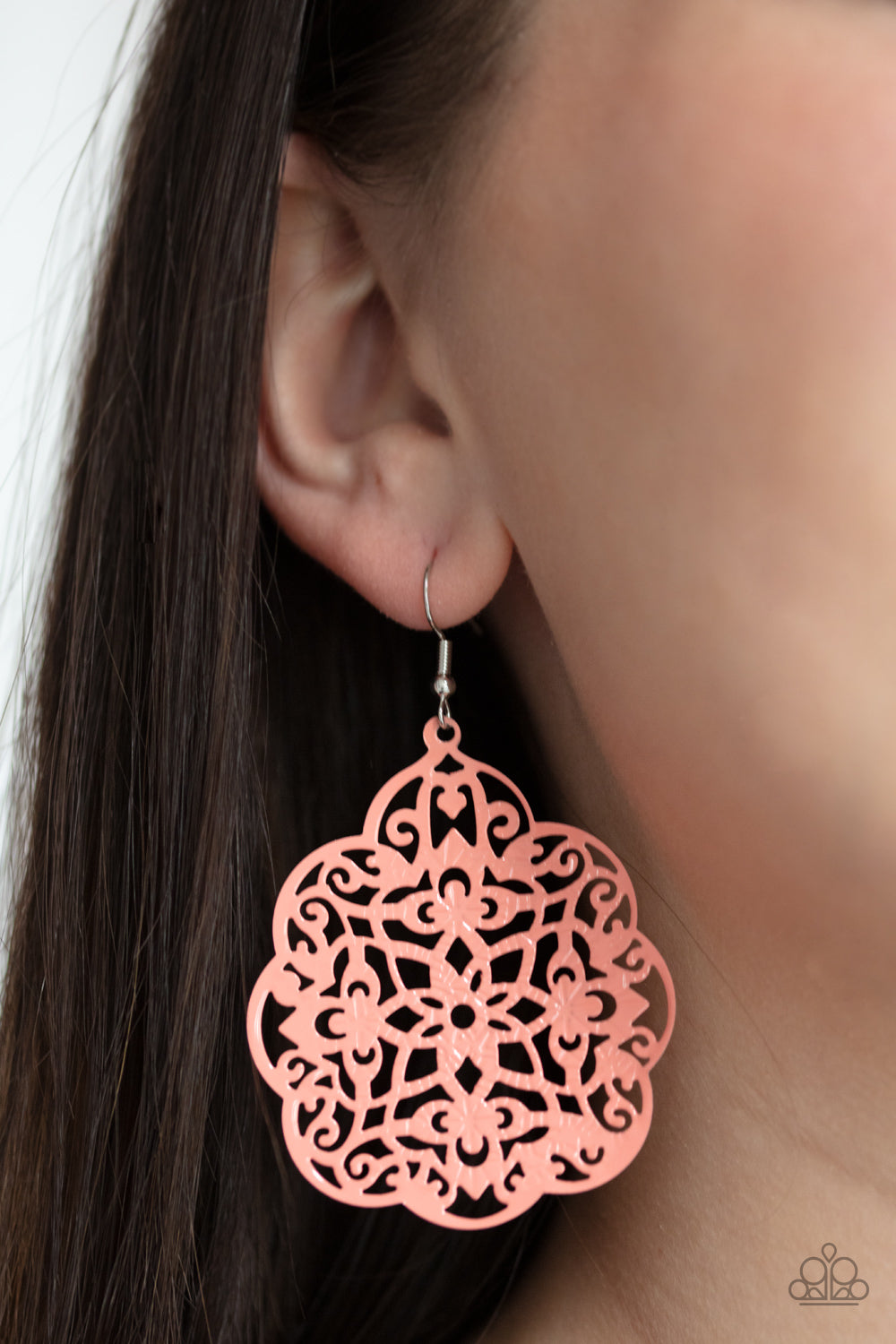 MEDITERRANEAN EDEN - ORANGE PEACH CUT OUT FLORAL MANDALA EARRINGS