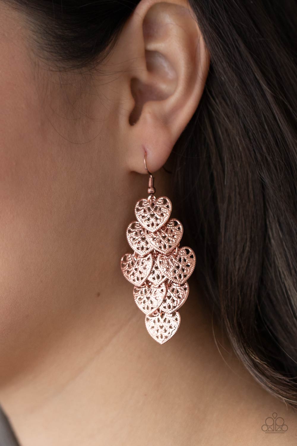 SHIMMERY SOULMATES - COPPER FILIGREE HEART CASCADE EARRINGS