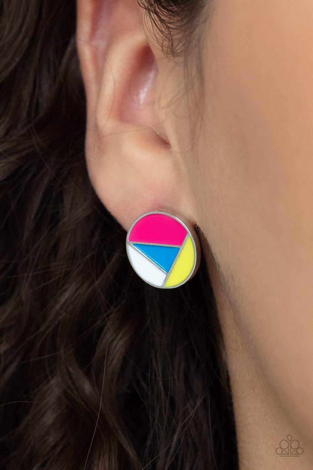 ARTISTIC EXPRESSION - MULTI PINK BLUE YELLOW WHITE Y2K POST EARRINGS
