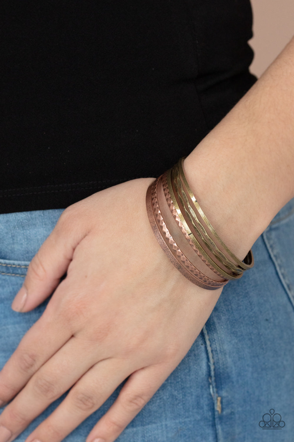 HOW DO YOU STACK UP? - MULTI BRASS COPPER TEXTURED MULTIPLE BANGLE BRACELET SET