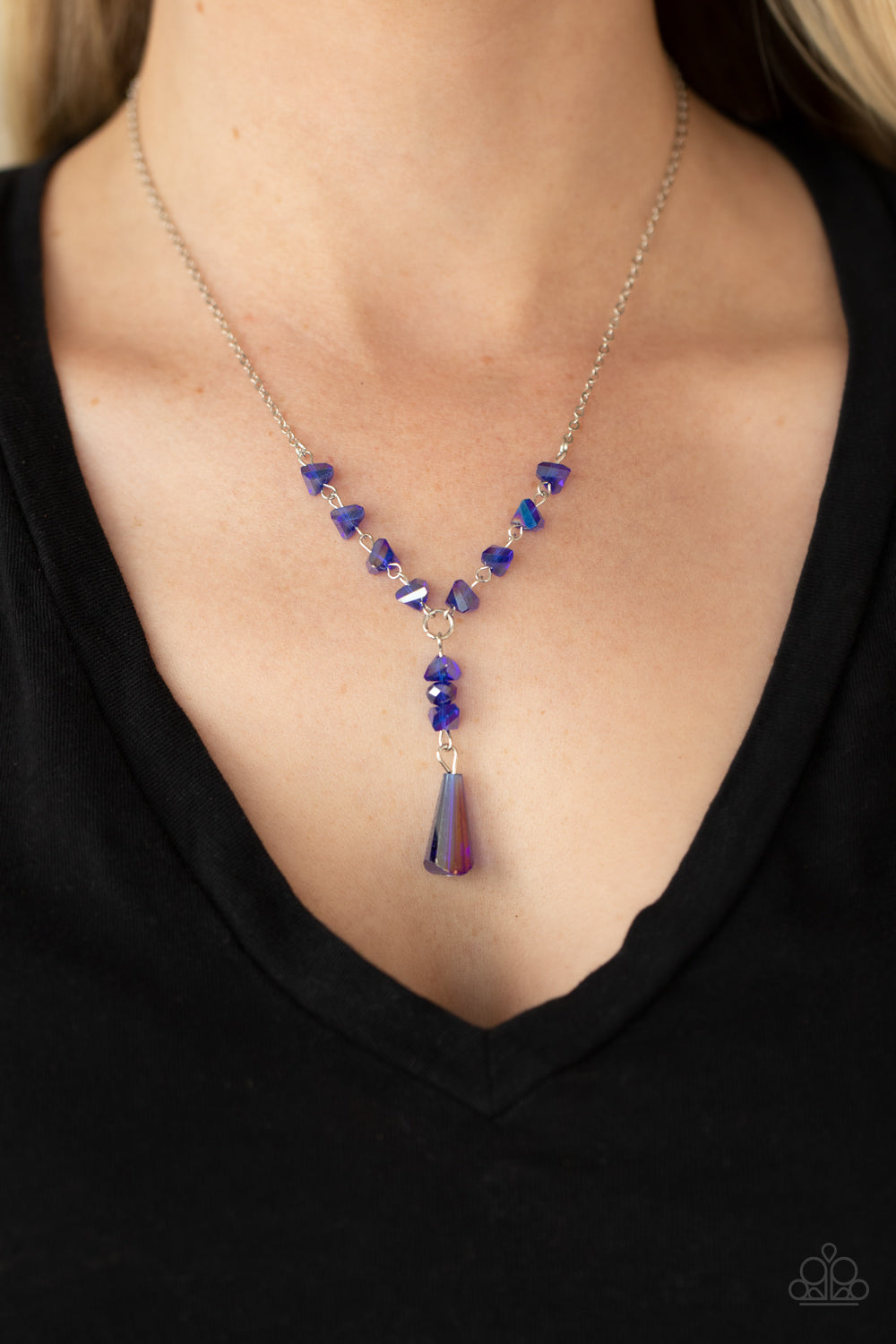 OLYMPIAN ORACLE - BLUE OIL SPILL Y SHAPED NECKLACE