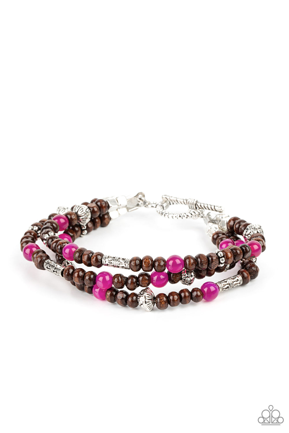 WOODSY WALKABOUT - PINK AND BROWN WOODEN TOGGLE BRACELET