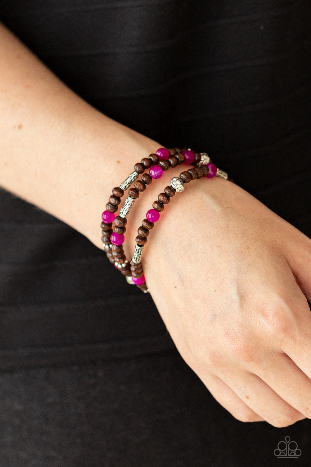 WOODSY WALKABOUT - PINK AND BROWN WOODEN TOGGLE BRACELET