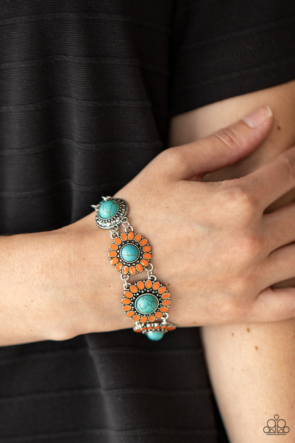 BODACIOUSLY BADLANDS - ORANGE AND TURQUOISE FLOWER BRACELET