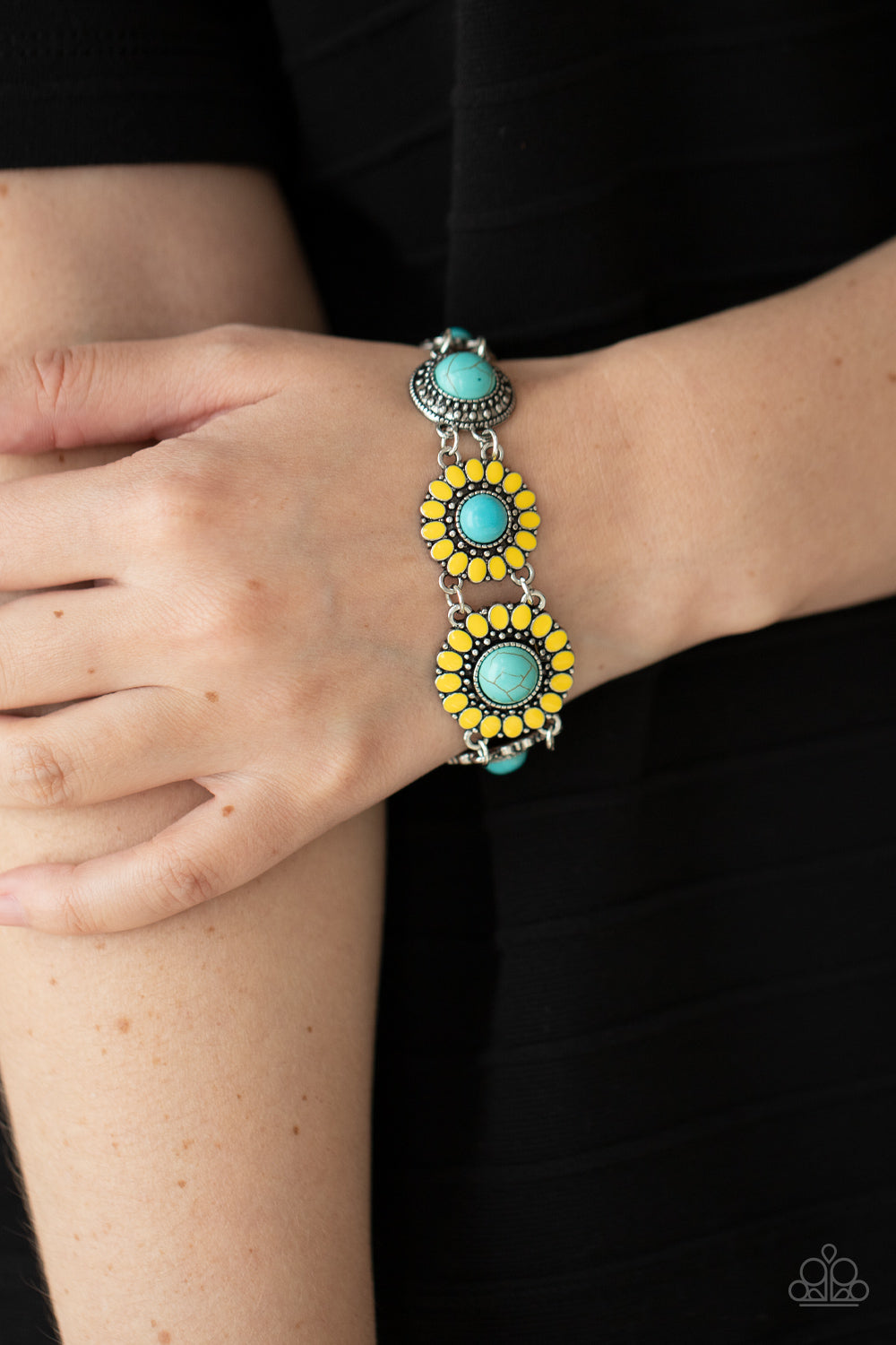 BODACIOUSLY BADLANDS - YELLOW AND TURQUOISE FLOWER BRACELET