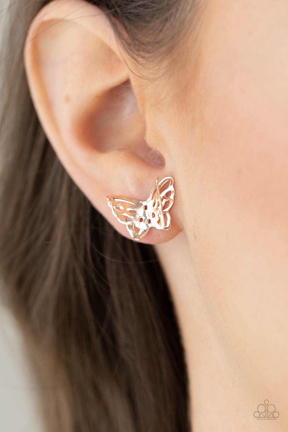 FLUTTER FANTASY - ROSE GOLD 3D BUTTERFLY POST EARRINGS