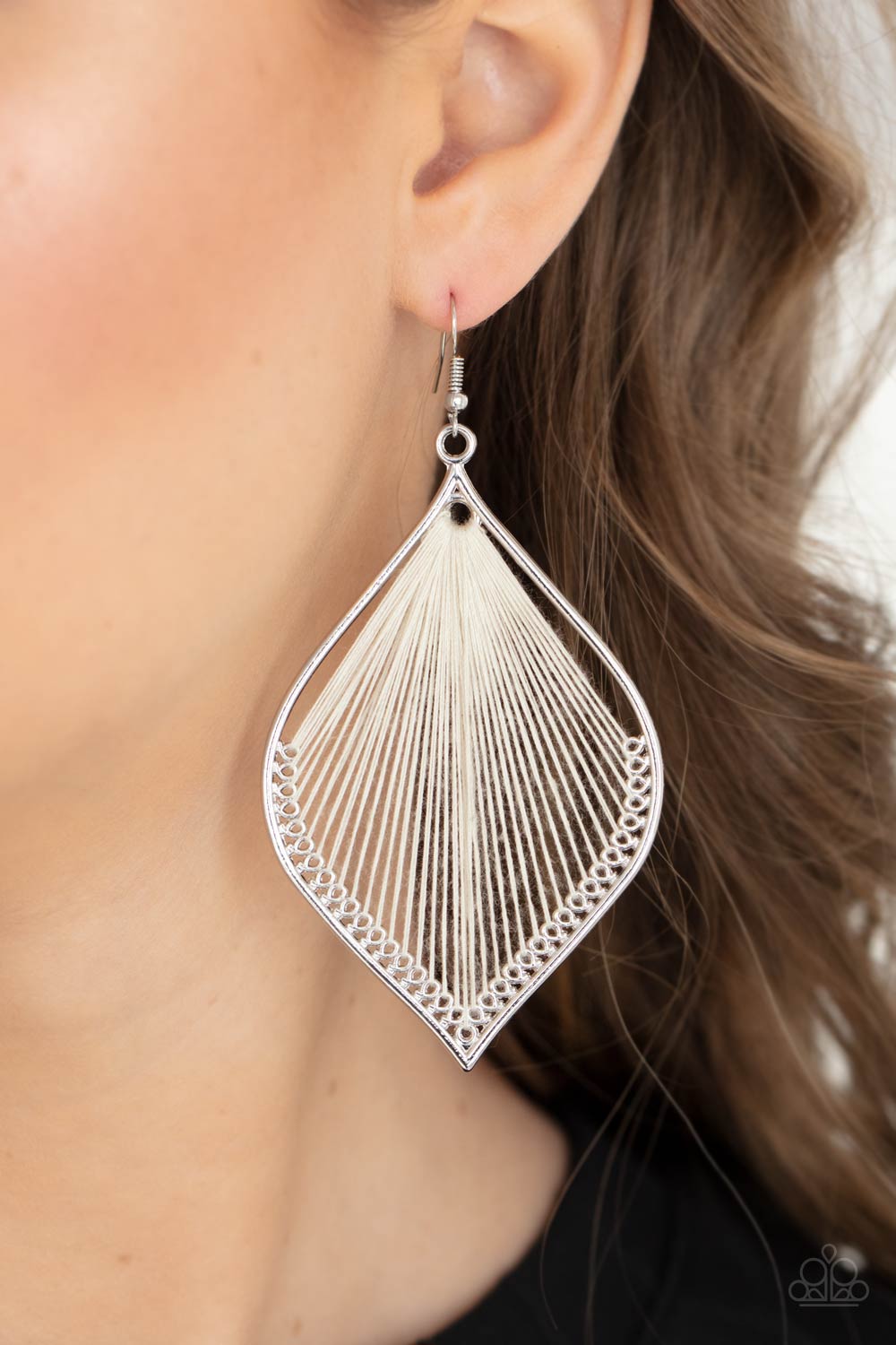 STRING THEORY - WHITE THREAD ALMOND SHAPE EARRINGS