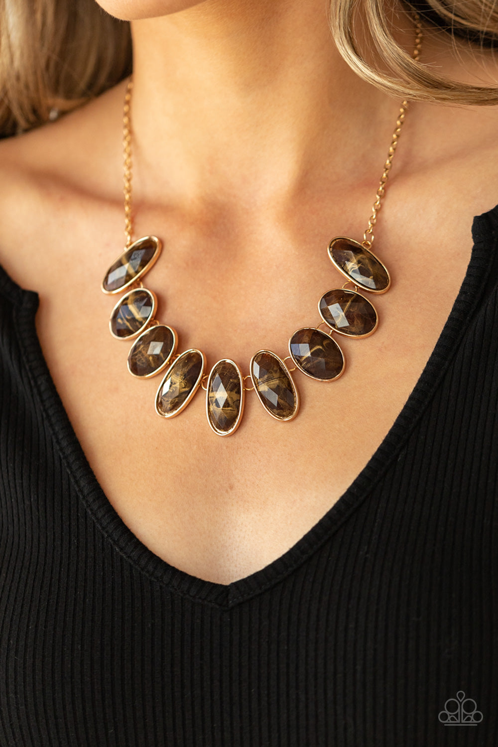 ELLIPTICAL EPISODE - BROWN SMOKY ACRYLIC OVALS NECKLACE