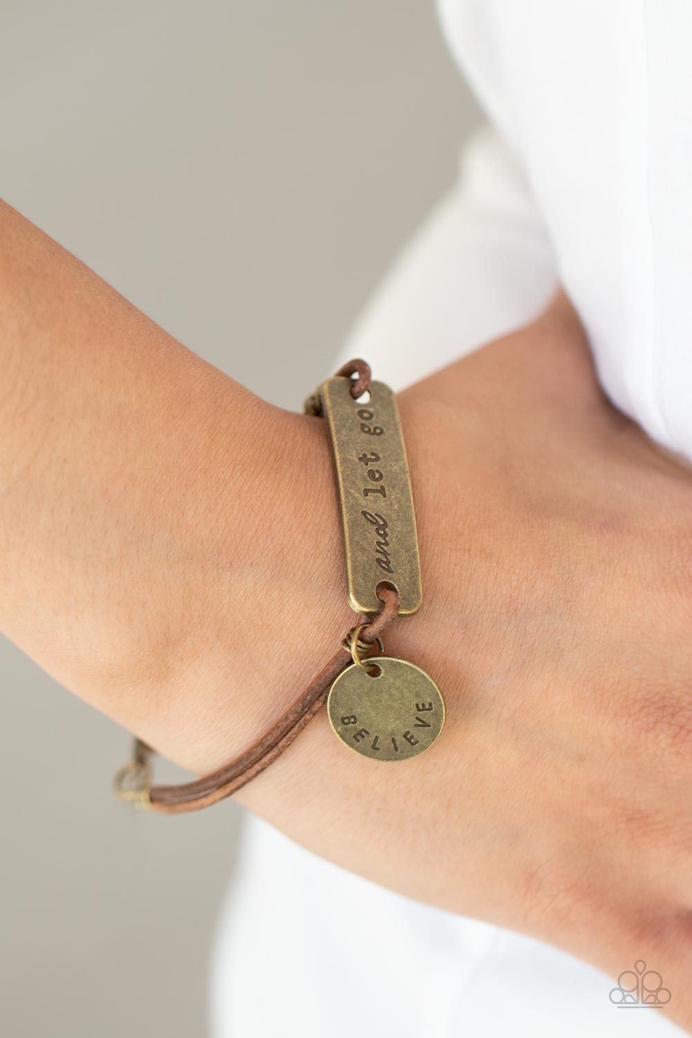 BELIEVE AND LET GO - BRASS LEATHER INSPIRATIONAL BRACELET