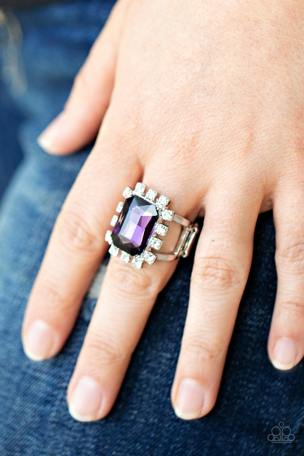 GALACTIC GLAMOUR - PURPLE AMETHYST EMERALD CUT RHINESTONE RING