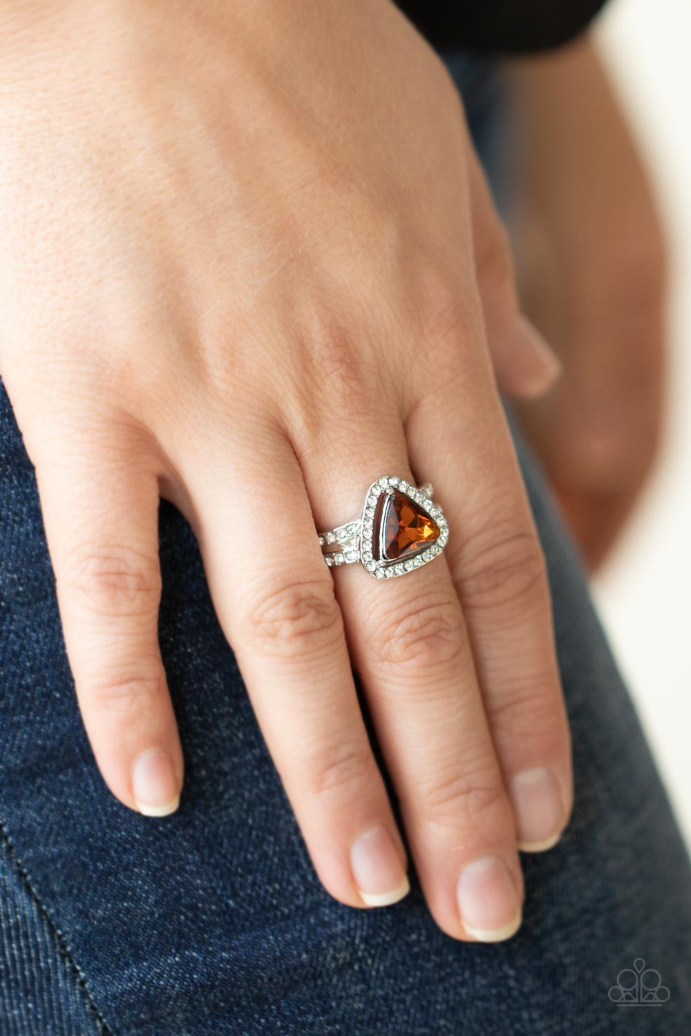 ELEVATED ENGAGEMENT - BROWN TOPAZ RHINESTONE TRIANGLE RING