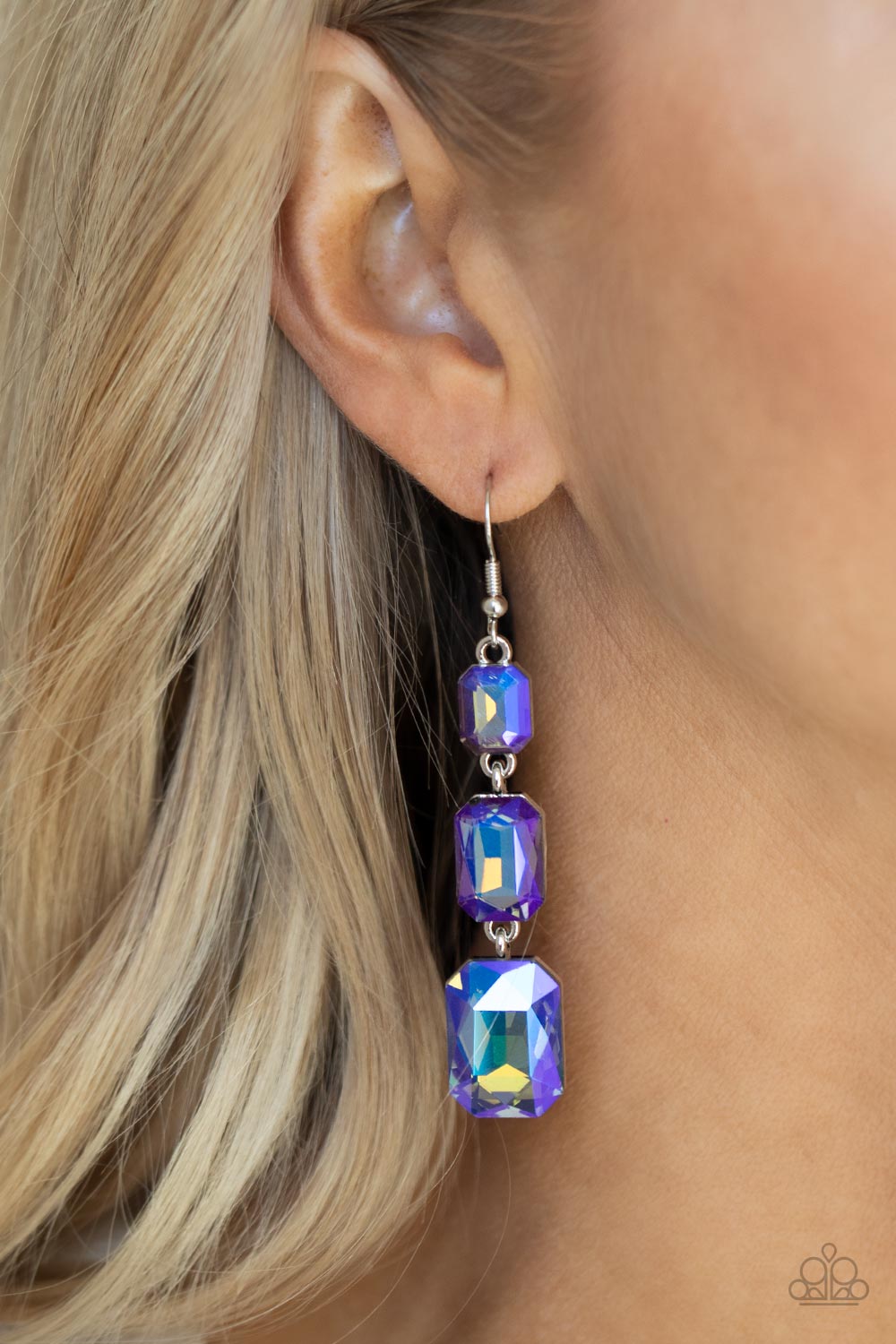 COSMIC RED CARPET - BLUE UV SHIMMER OIL SPILL IRIDESCENT RHINESTONE EARRINGS